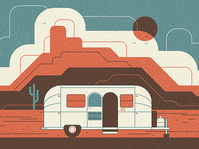 Airstream camping cloud desert hot illustration print retro texture trailer travel vector vintage