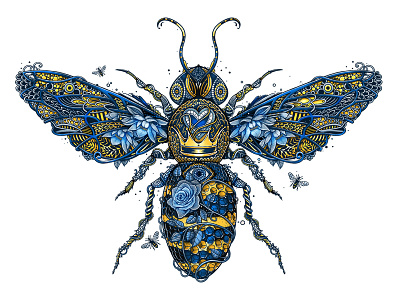 The Bee's Knees bee character creature digital painting drawing flower heart illustration instect pattern texture wings