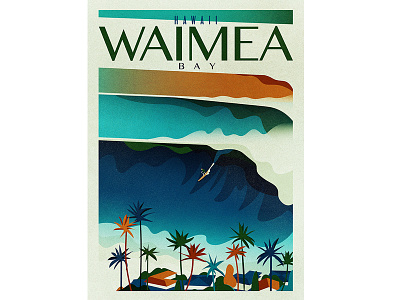 Waimea Bay houses ocean palms retro sea surf surfing swell texture trees vintage waves