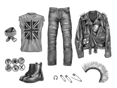 Dressed To Kill belt clothes digital painting dr martins drawing hair style illustration outfit punk rock shoes texture