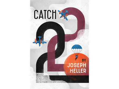 Catch 22 book clouds cover graphic illustration parachute plane retro simple texture vector vintage