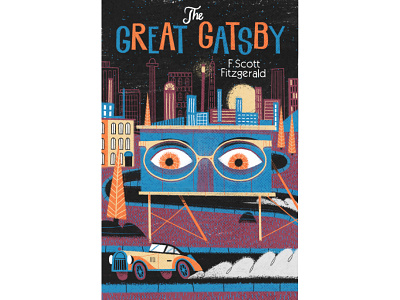 The Great Gatsby book car city cover drawn eyes illustration novel retro simple texture vintage