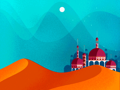 Arabian Skies animation building desert gif illustration loop moon sand sky stars sun texture