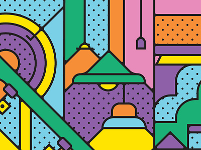 Remake the City abstract art bright colour dots light line pop skateboard