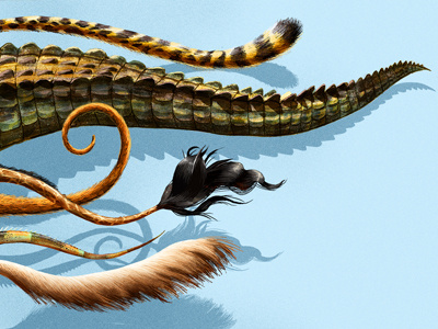 Tails! animal art cheetah crocodile drawing editorial illustration painted retro tail vintage wild