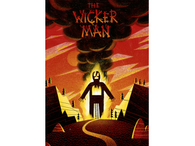 The Wicker Man burn character fire horror illustration landscape lettering movie sky smoke texture typography