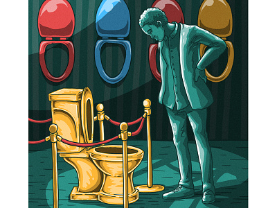 Toilet Museum character digital painting drawing editorial flat illustration man museum seat texture toilet