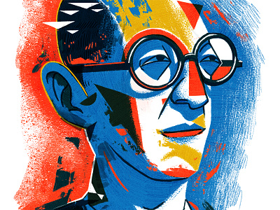 Le Corbusier character drawn face gaze glasses man painting portraits texture