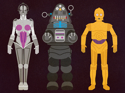 Maria, Robby & C3PO anatomy character diagram icons movies robot technical vector