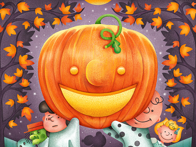 It's The Great Pumpkin, Charlie Brown autumn character digital painting halloween illustration leaves peanuts pumpkin snoopy texture typography vector