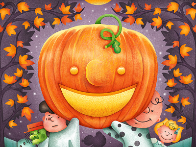 It's The Great Pumpkin, Charlie Brown autumn character digital painting halloween illustration leaves peanuts pumpkin snoopy texture typography vector