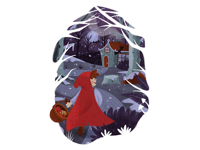 Red Riding Hood art character drawing fairytale forest halloween illustration painting red retro vintage wolf