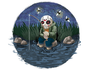 13th character drawing fishing grass jason lake mask night
