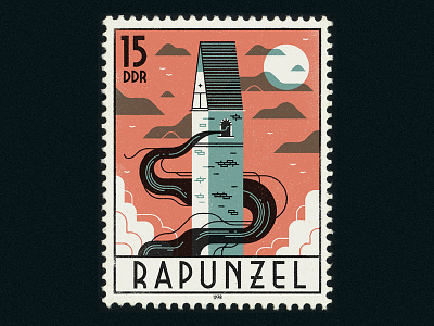 Rapunzel design fairytale graphic halloween illustration lettering retro simple stamp typography vector vintage