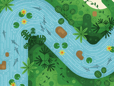 Paradise design editorial flat graphic illustration landscape nature river simple texture vector water