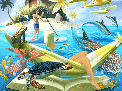 Island Style book character drawing editorial illustration marine painted retro texture tropical vacation vintage