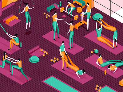 Her World character exercise flat graphic gym gym class illustration people relationship scene vector