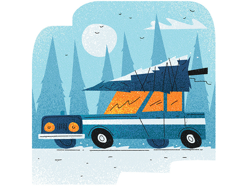 Heading for home design graphic simple flat warmth texture snow xmas vector christmas car illustration