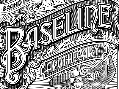 Baseline Apothecary bottle etching illustration label lettering skateboard type typography vintage