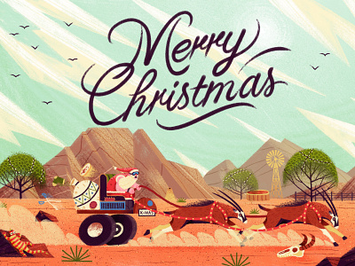 Making dust antelope character drawing illustration landscape lettering painting retro santa sky typography xmas