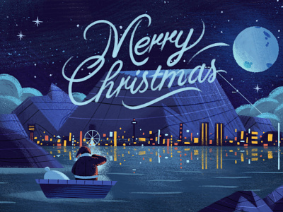 Cape Town lights antelope character drawing illustration landscape lettering painting retro santa sky typography xmas