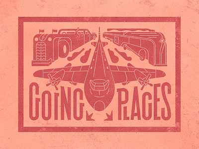 Going Places design flat graphic illustration lettering plane retro texture train transport vector vintage