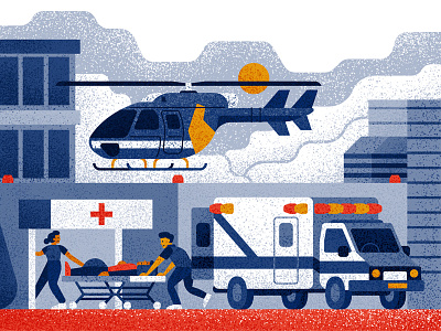 Emergency ambulance characters clouds doctors emergency helicopter hospital people sun texture