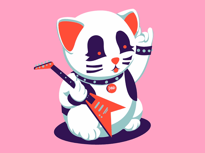 🤟 bobbing cat gif guitar lucky maneki neko music rock waving