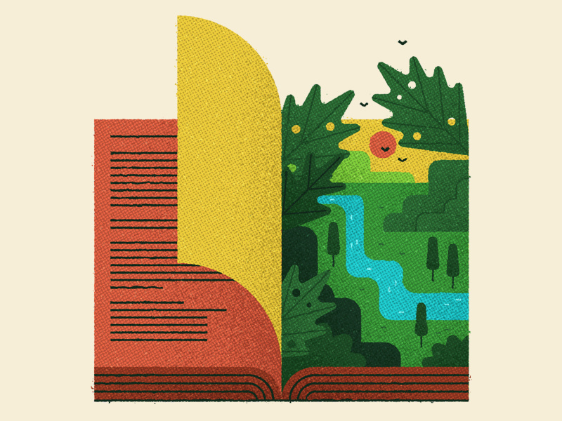 Another World book plants conceptual landscape art editorial flat texture design graphic vector illustration