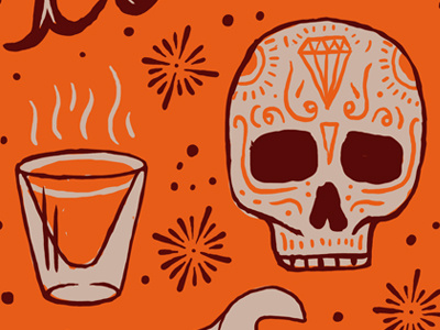 Skull 2 death desert mexico orange shot glass drawing skull tequila