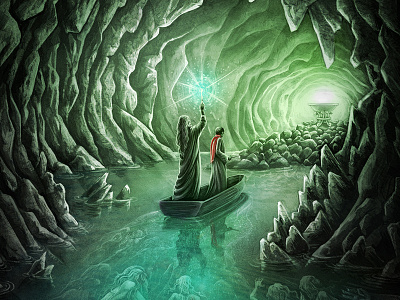 Harry Potter and the Half-Blood Prince boat cave character creature digital painting fiction harry potter illustration lake novel texture