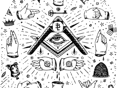 Freemason Friendly bee crown drawing eye flash sheet freemason hands illustration key rays t shirt tattoo