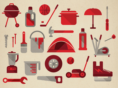 Various store goods canadian tire hardware icons infographic outdoor products shopping sports vector