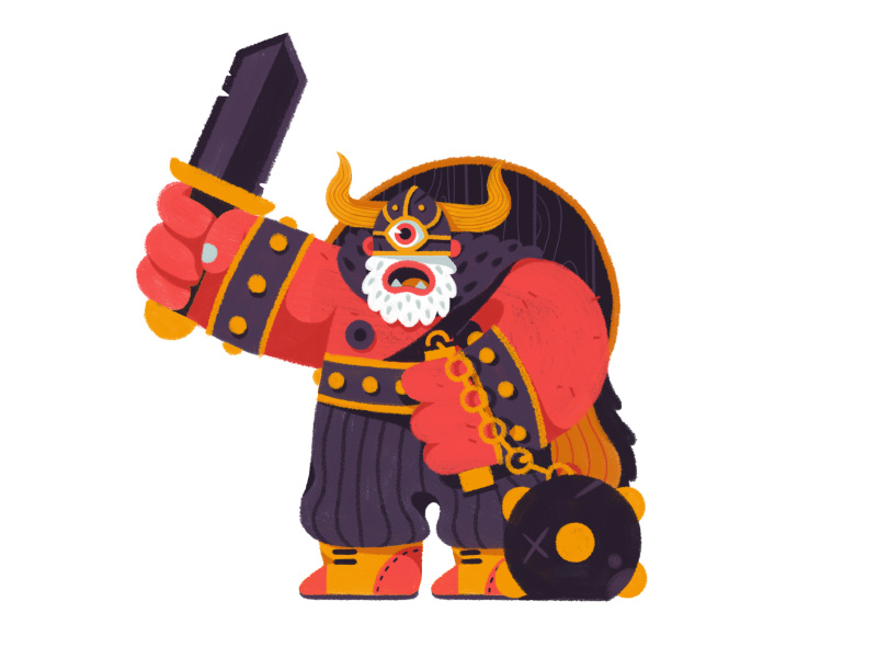 Viclops design beard retro fantasy sword eye painting drawing cyclops viking character illustration