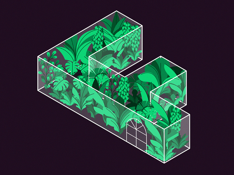 F is for Foliage design graphic typography isometric garden leaves greenhouse glass plants lettering vector illustration