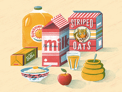Breakfast of Champions apple food honey illustration juice milk oats packaging porridge retro texture vector