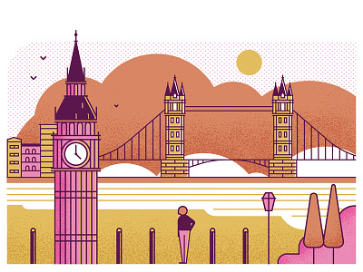 Bike-Share big ben character flat graphic illustration london london bridge river texture vector