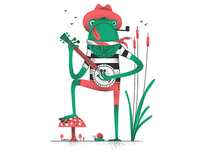 Vagabond character design drawing flat french frog graphic illustration retro texture vector vintage