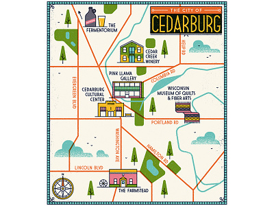 Map of Cedarburg design editorial flat graphic illustration lettering map retro texture typography vector vintage