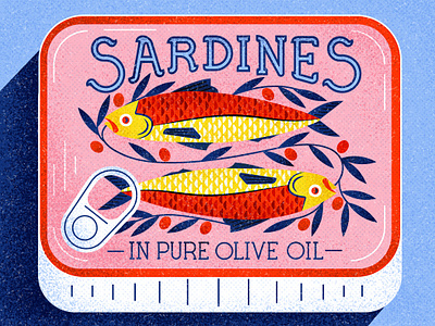 Sardines cant design fish illustration leaves olive sardines shadow texture vector