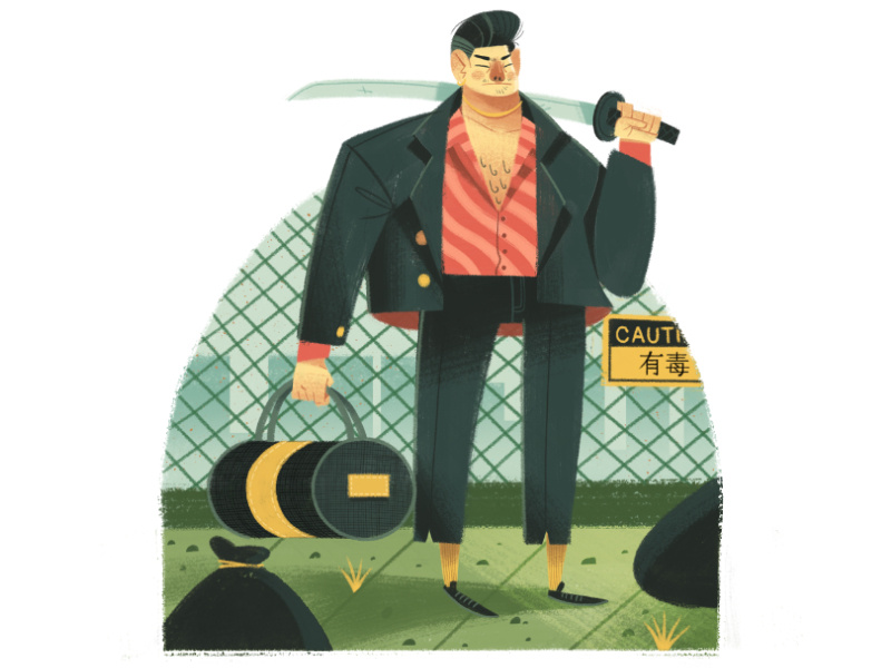 Yakuza japan digital painting design editorial vintage retro graphic flat drawing character texture illustration