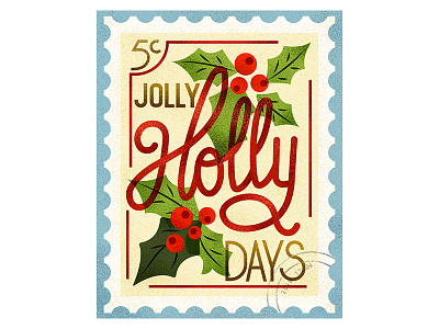 Holly Days! design flat graphic illustration lettering retro stamp texture typography vector vintage xmas