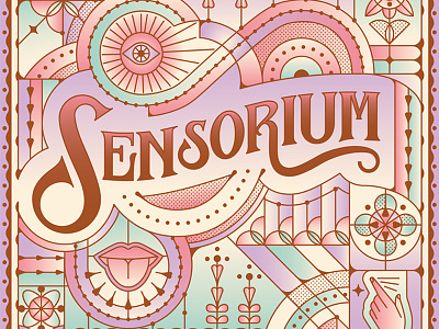 Sensorium eye flower hand label lettering pastel tongue type vector