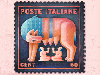 Romulus and Remus character illustration italy myth mythical rome stamp vector
