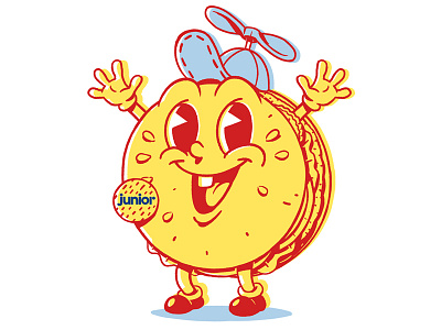 Junior badge bun character hamburger hatch icon illustration agency mascot smiley