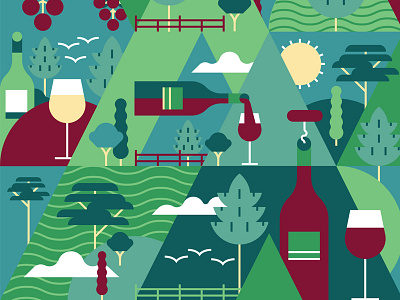 Adelaide Hills birds bottle fence glass icon pattern trees vector wine