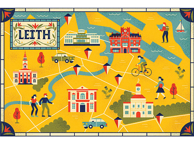 Lonely Planet Leith character drawing editorial icons illustration map scotland typography vector