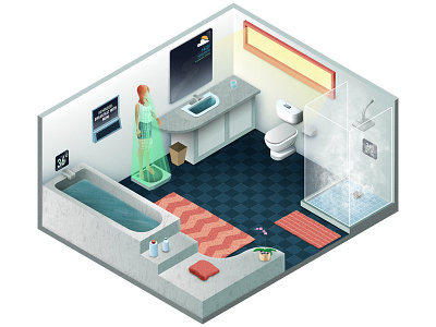 Home of the future character design digital painting editorial future graphic house illustration isometric room texture vector