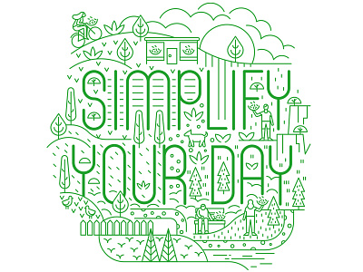 Simply Salad character dogs grass green line art nature trees typogaphy
