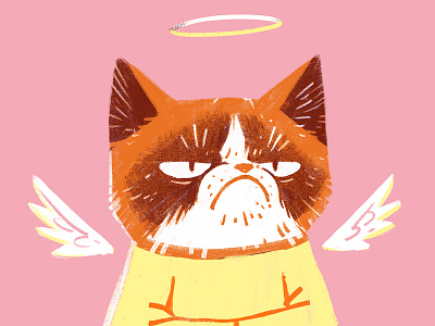 RIP Grumpy Cat angel cat character design digital painting drawing graphic illustration portrait retro texture vintage